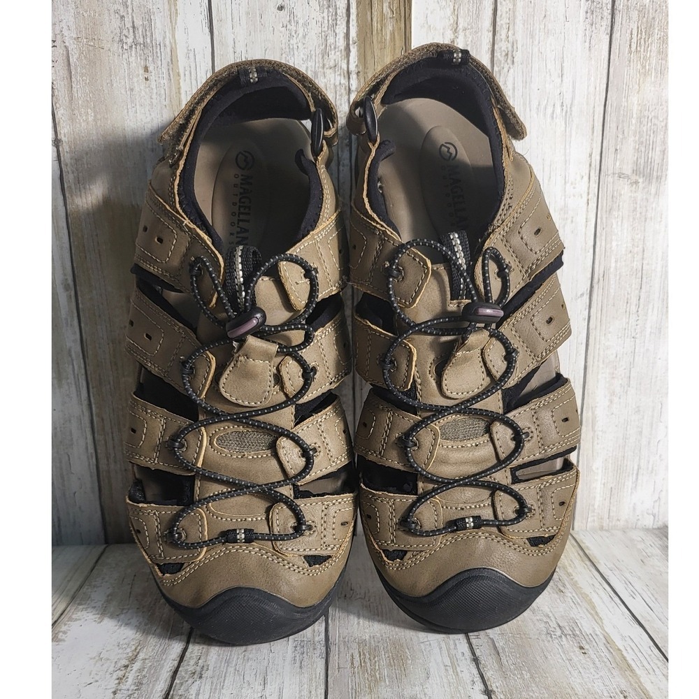 Magellan Outdoors Mens Fisherman Sandals Closed Toe Water Shoes Beige Black 9D